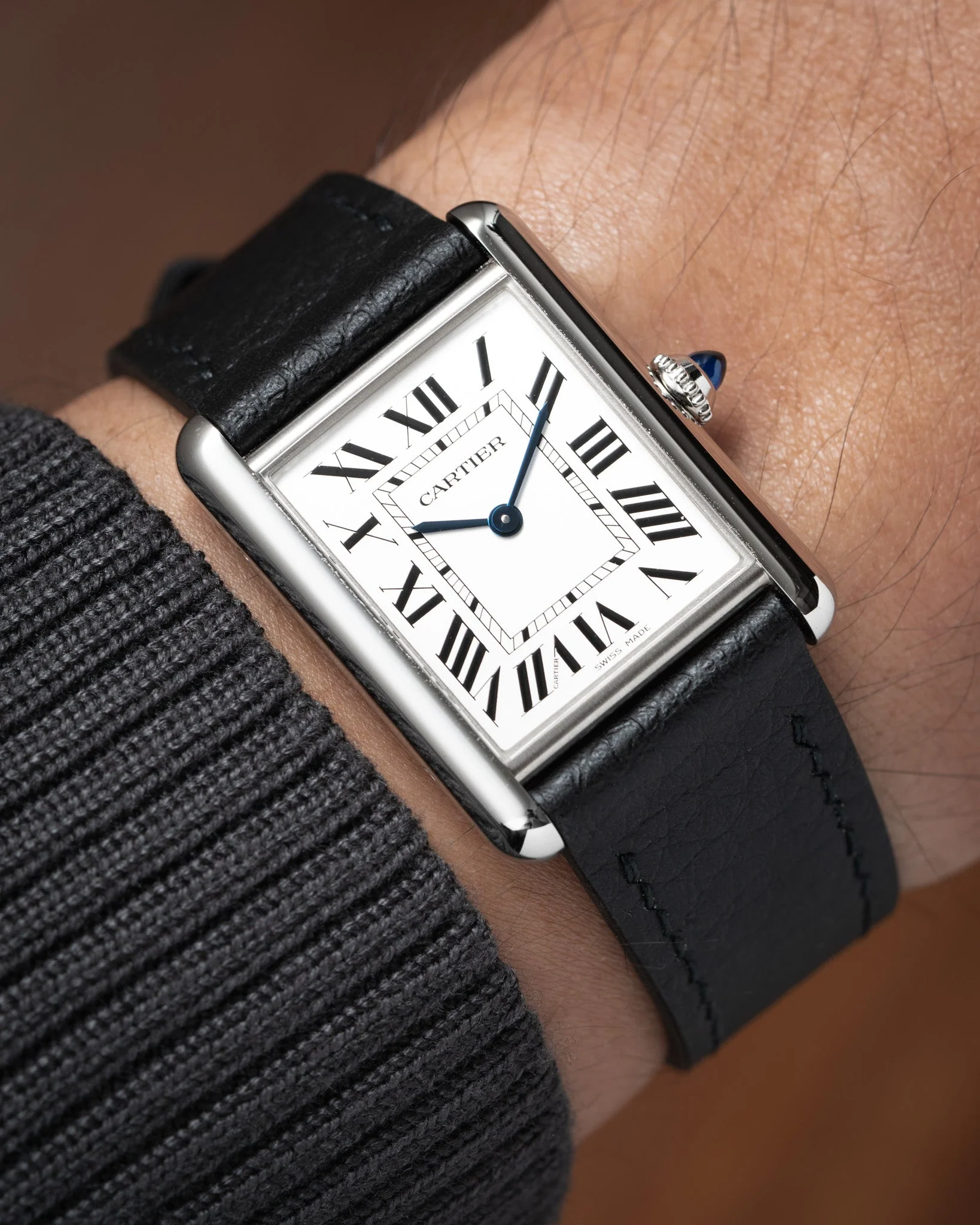 Black Rubberised Leather (Togo) Strap for Cartier Tank - Image 3