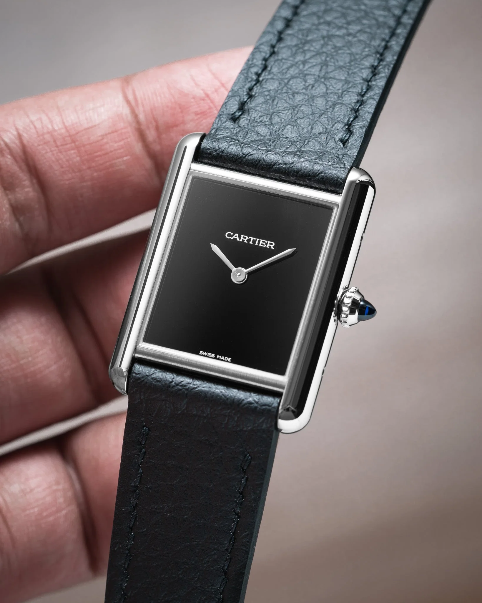 Black Rubberised Leather (Togo) Strap for Cartier Tank - Image 4
