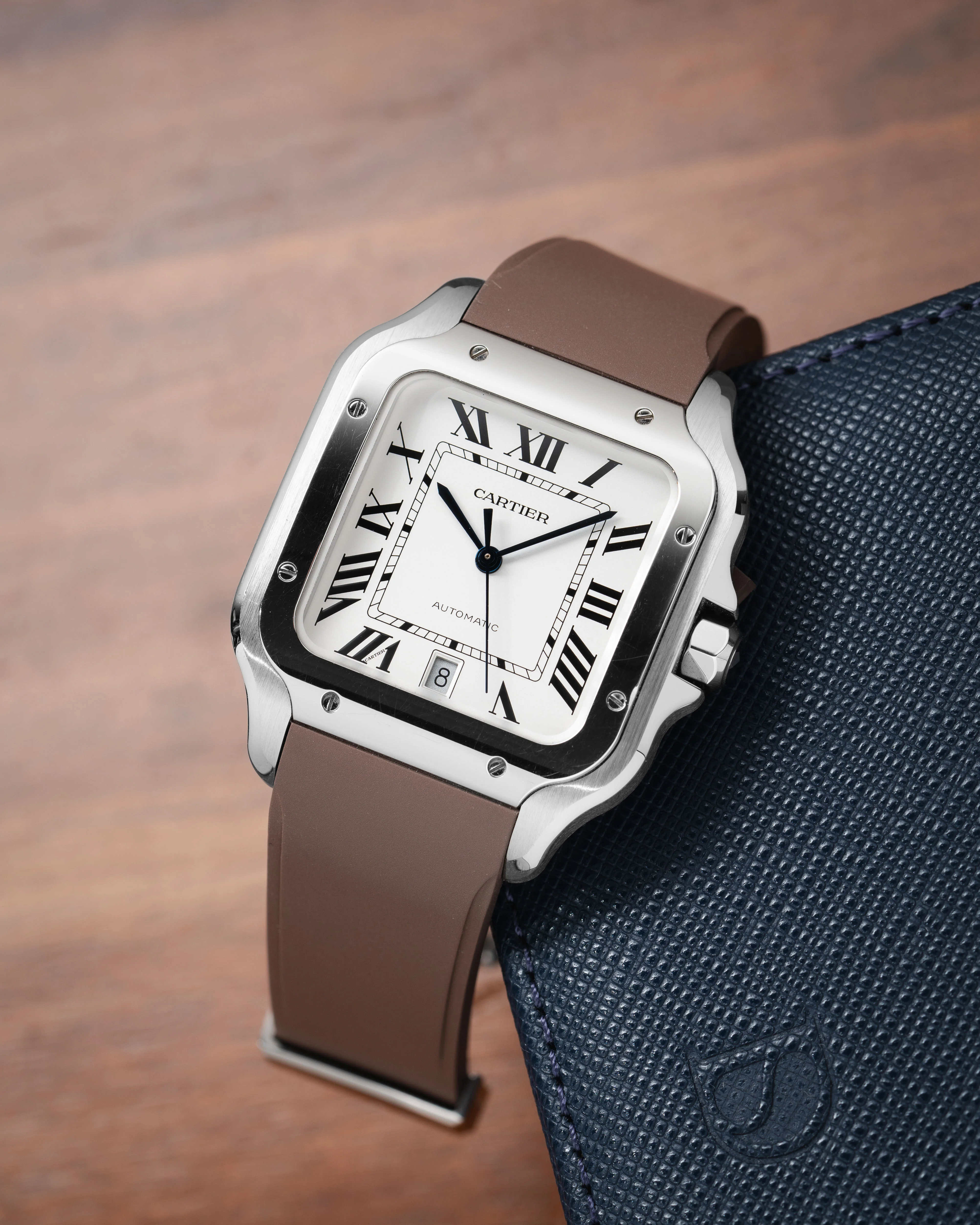 Brown CTS Rubber Strap for Cartier Santos de Cartier - Image 3