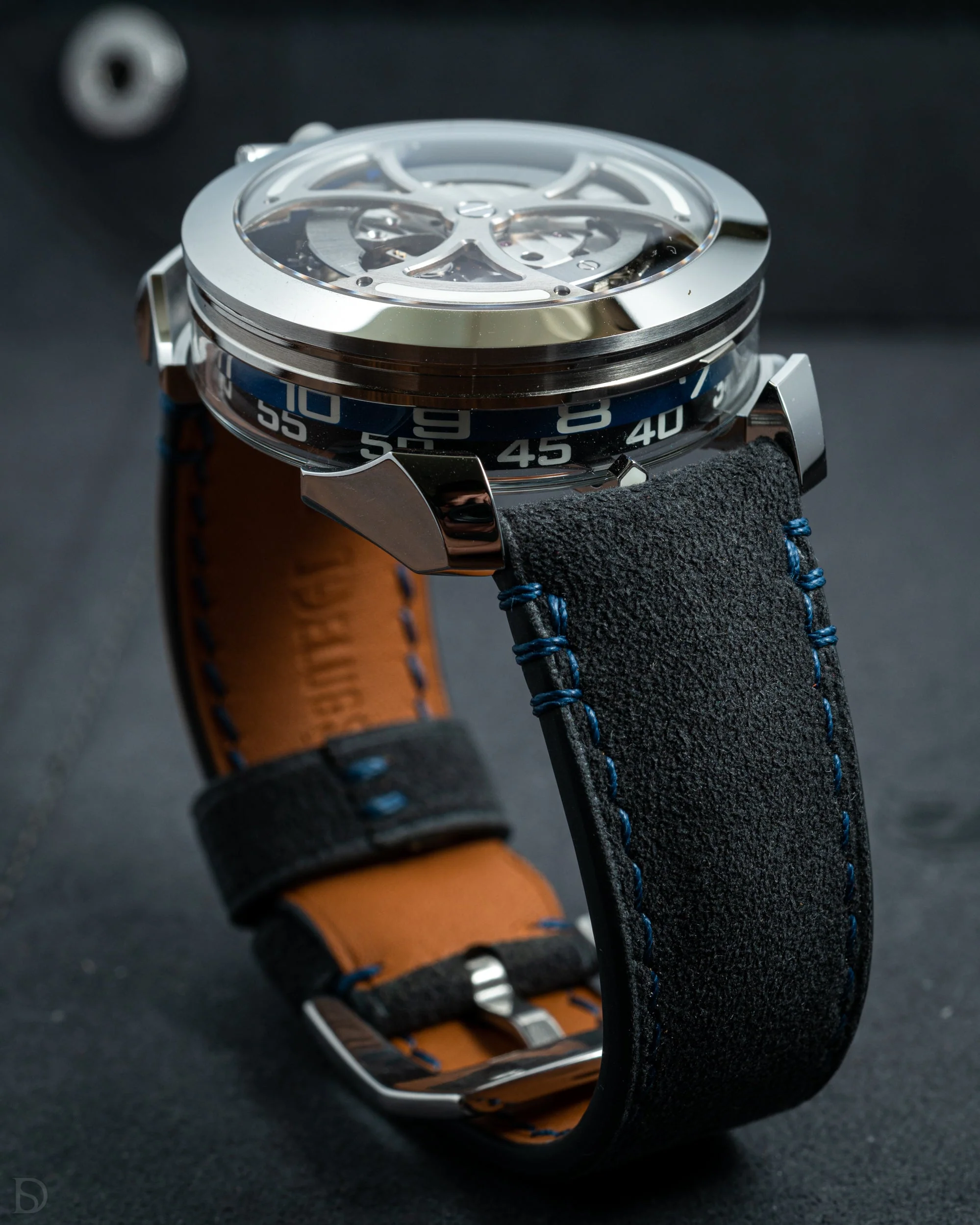 Dark Grey Alcantara (Blue) Strap for MB&F MAD1 - Image 3