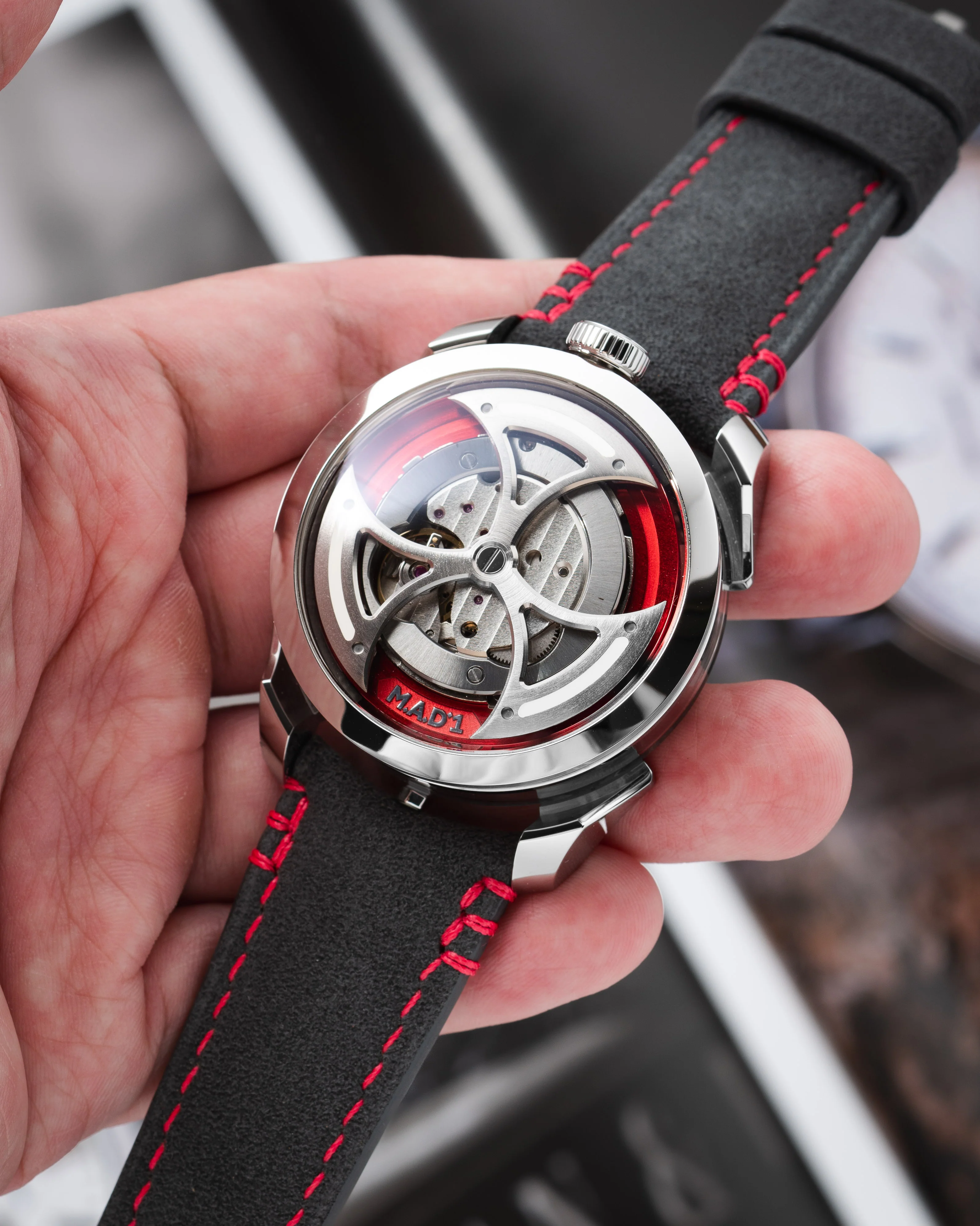 Dark Grey Alcantara (Red) Strap for MB&F MAD1 - Image 4