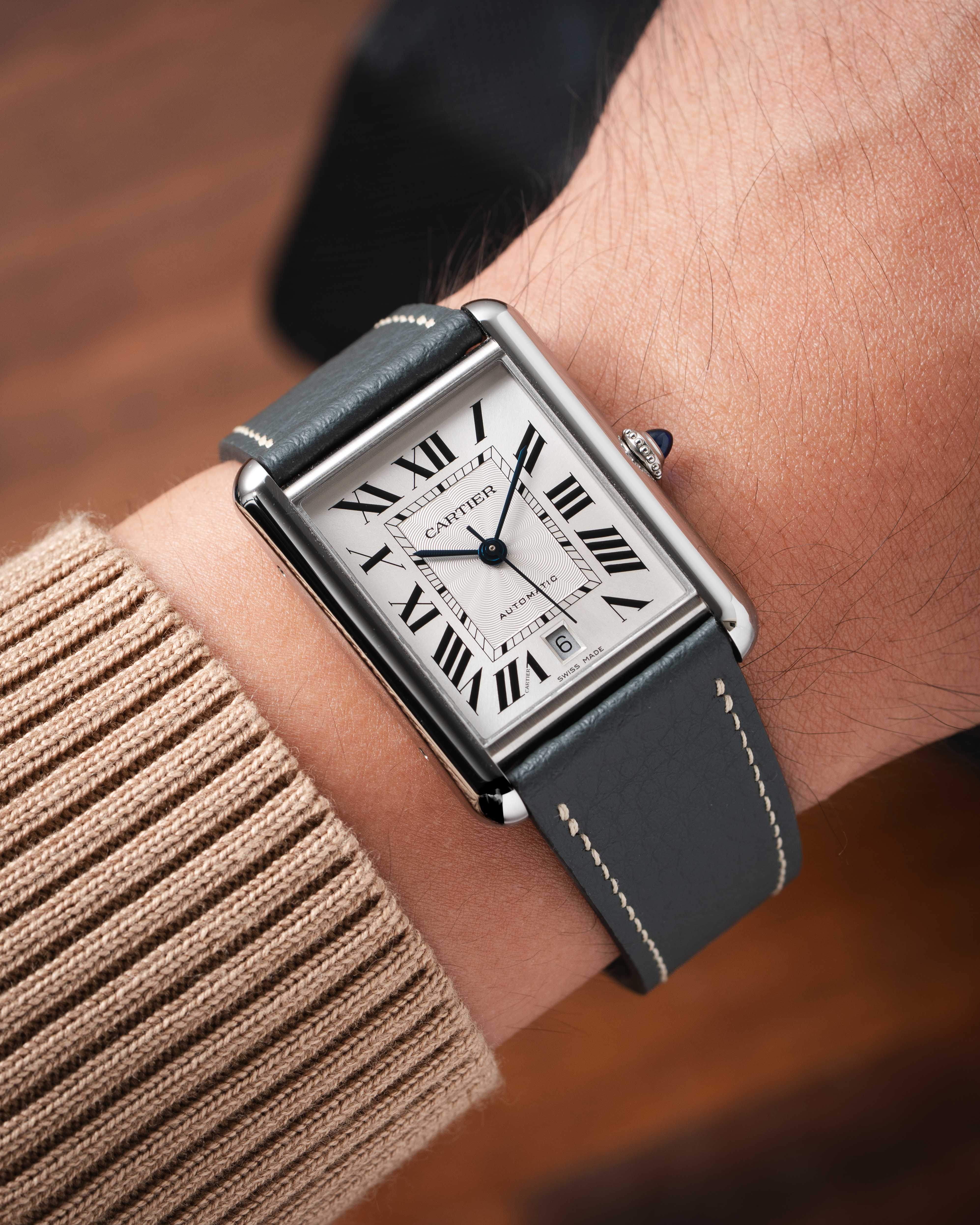 Grey Rubberised Leather (Togo) Strap for Cartier Tank - Image 4