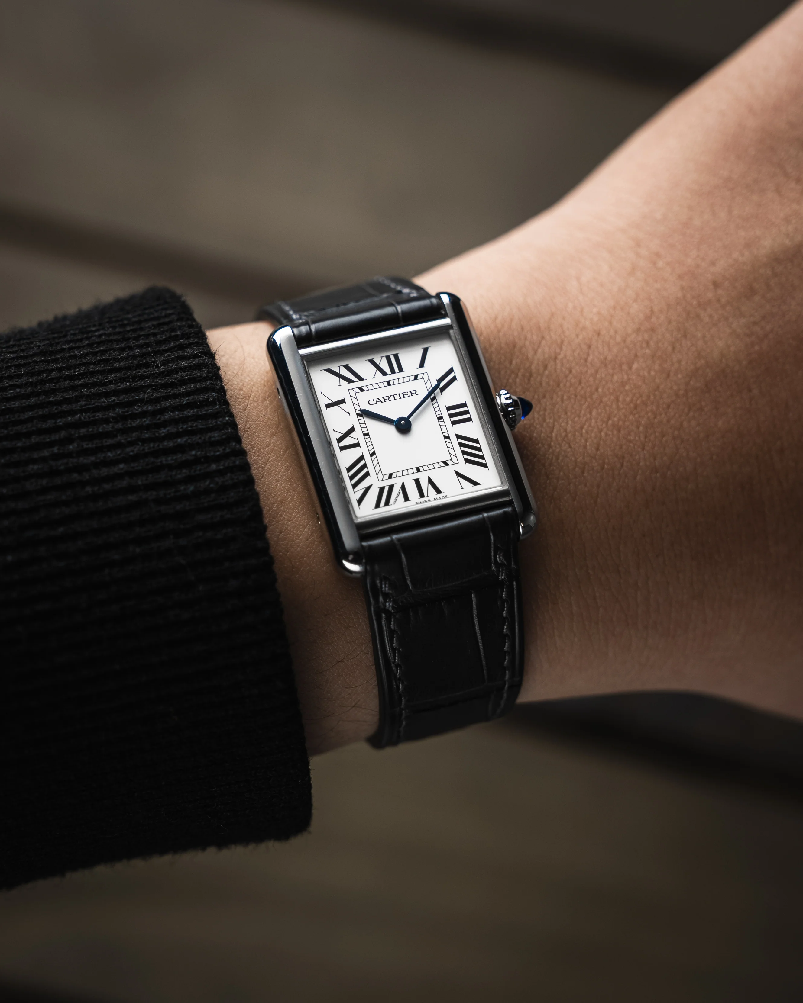 Matte Black Alligator Strap for Cartier Tank - Image 2
