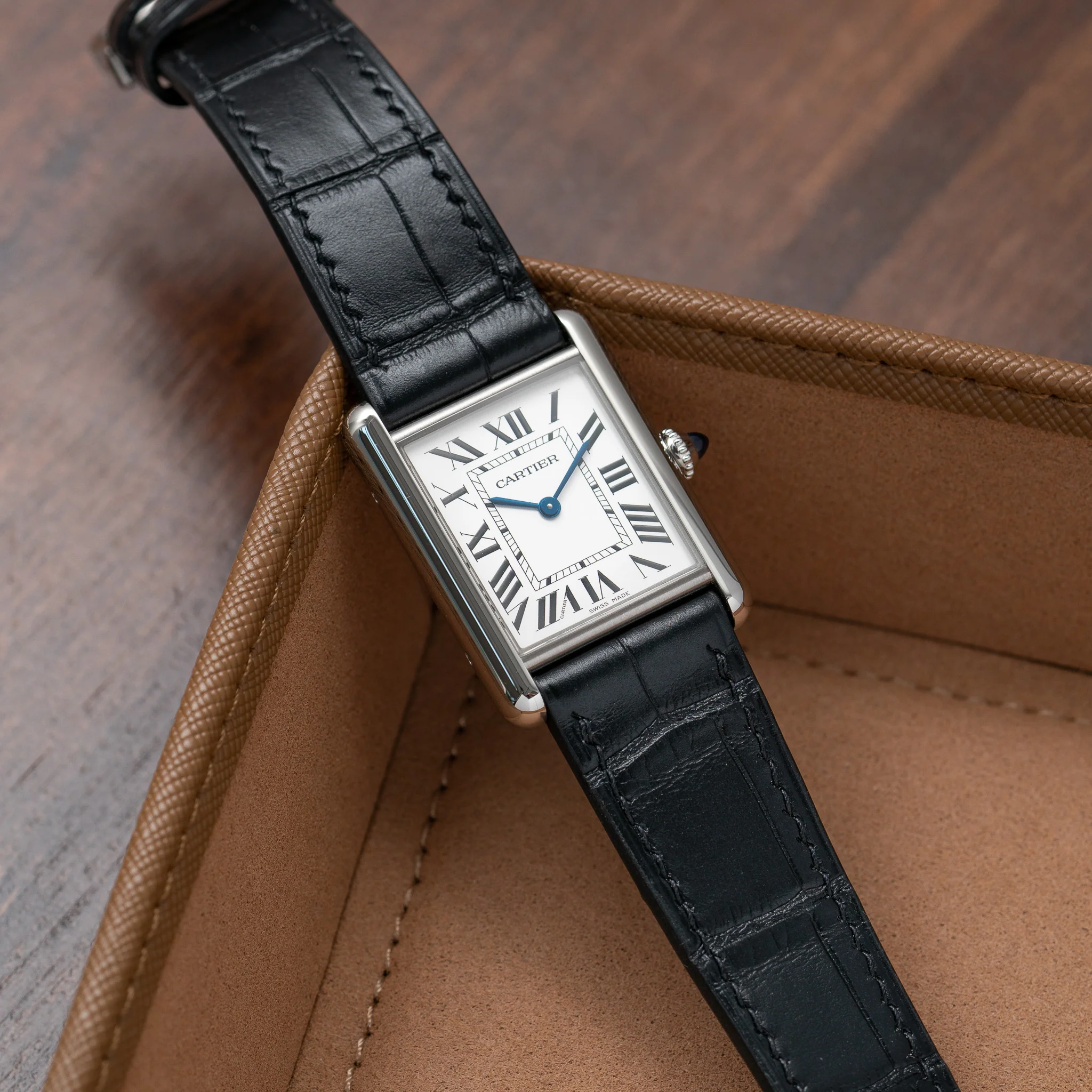 Matte Black Alligator Strap for Cartier Tank - Image 4