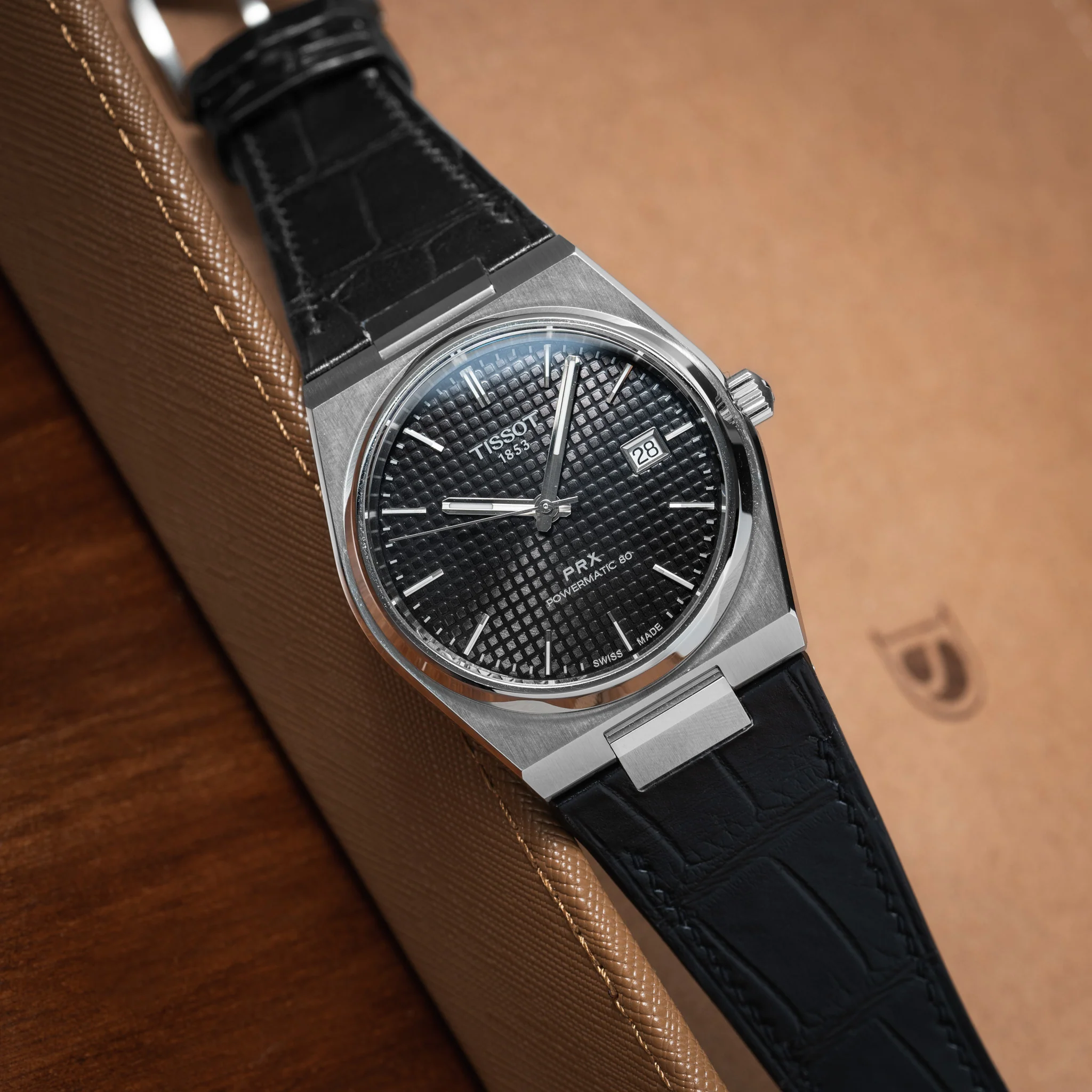 Matte Black Alligator Strap for Tissot PRX - Image 2