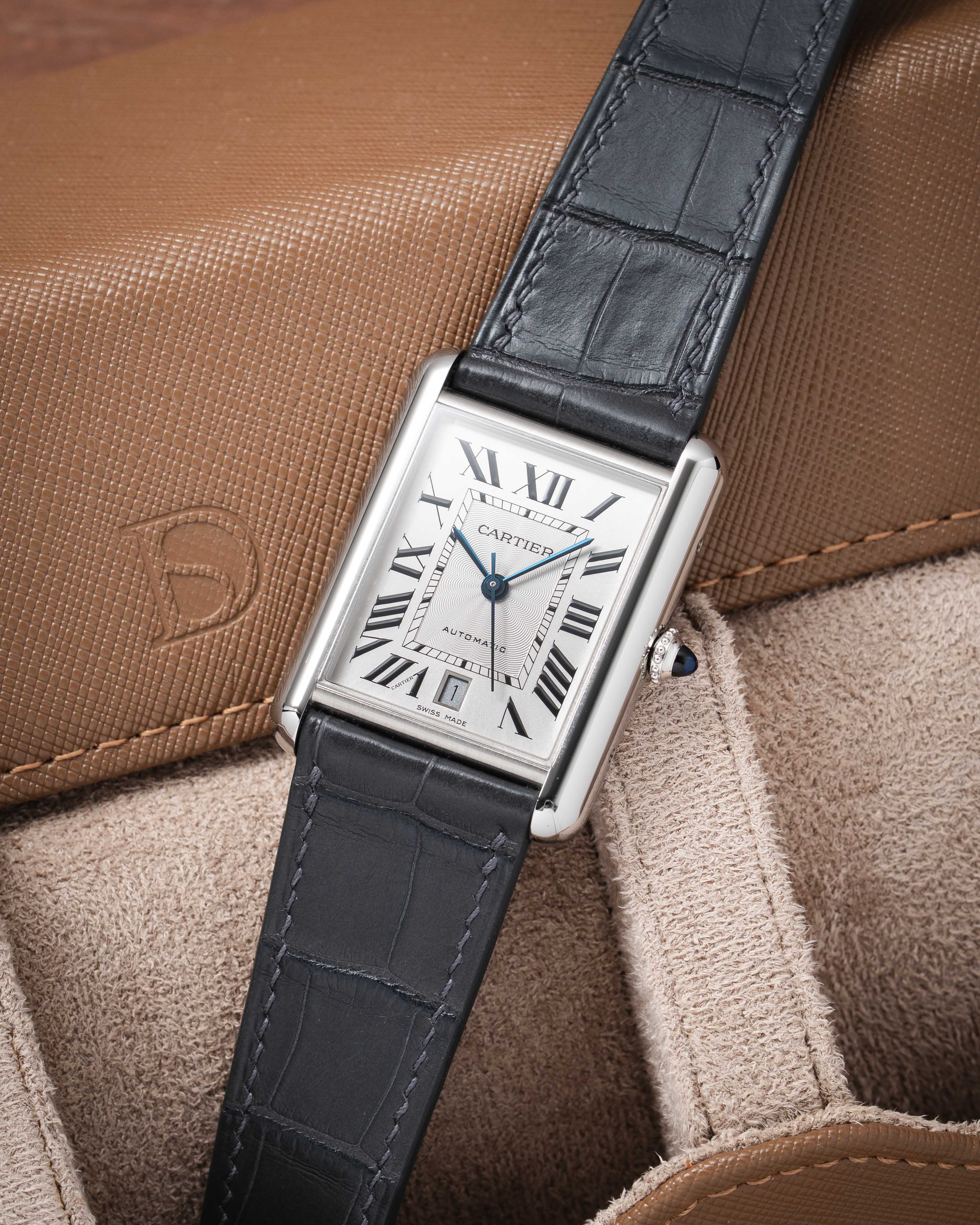 Matte Grey Storm Alligator Strap for Cartier Tank - Image 2