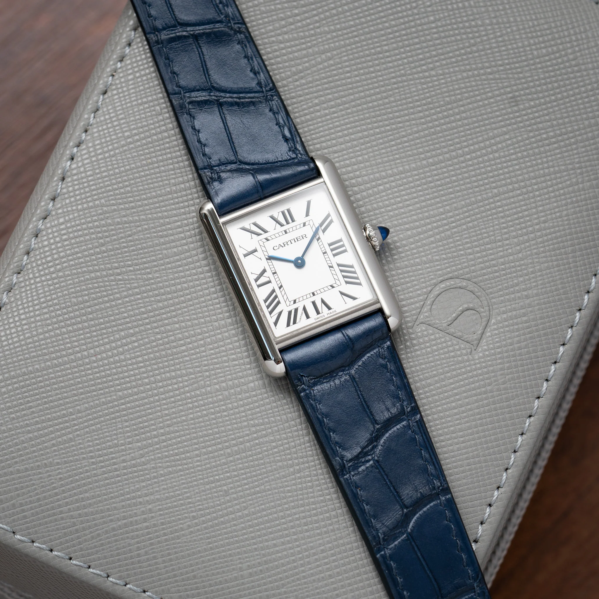 Matte Navy Alligator Strap for Cartier Tank - Image 3
