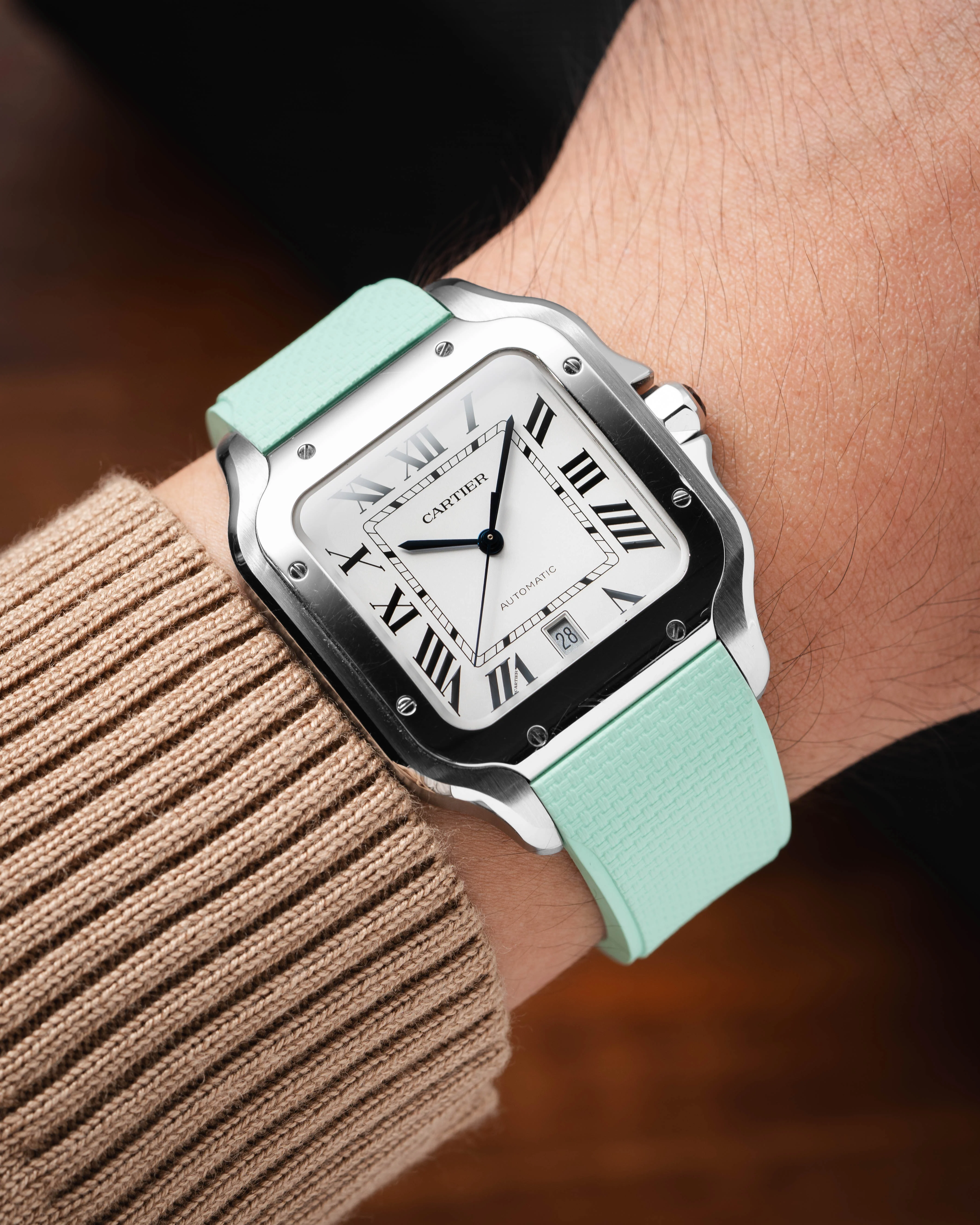 Mint Green Sailcloth CTS Rubber Strap for Cartier Santos de Cartier - Image 3