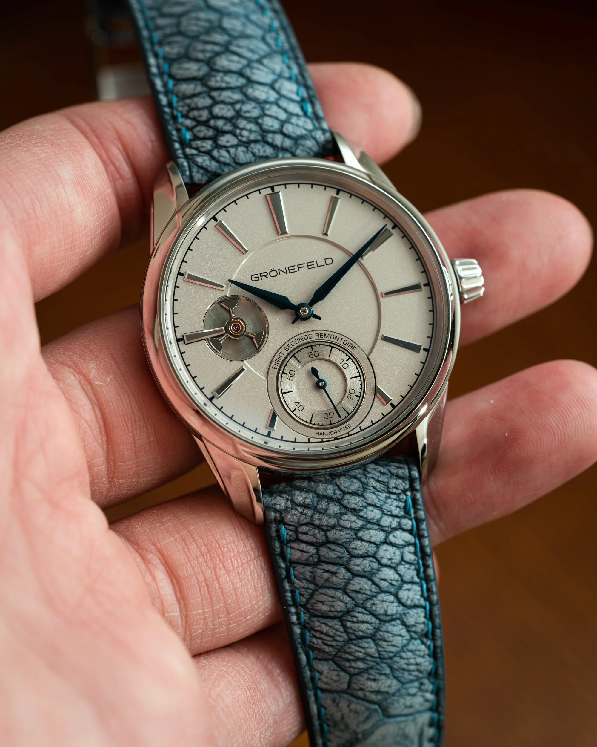 Nubuck Denim Ostrich Leg Signature Strap - Image 5