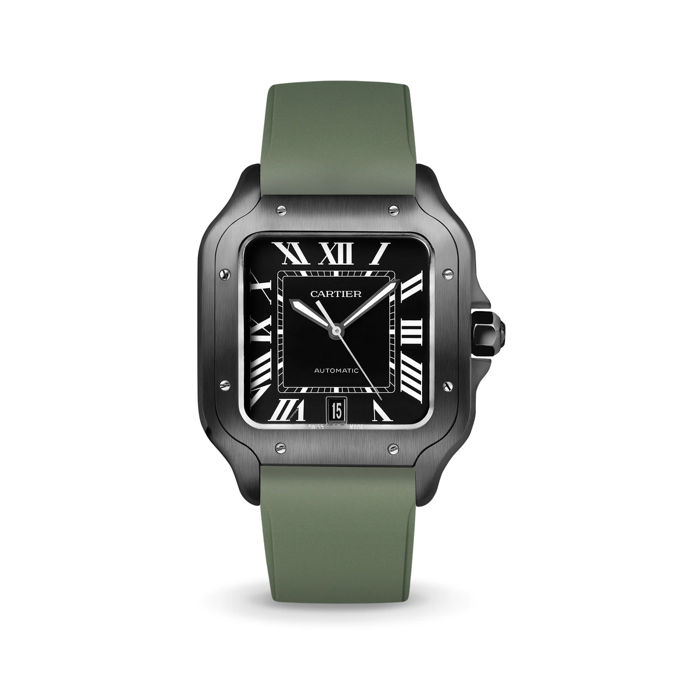 Olive Green CTS Rubber Strap for Cartier Santos de Cartier