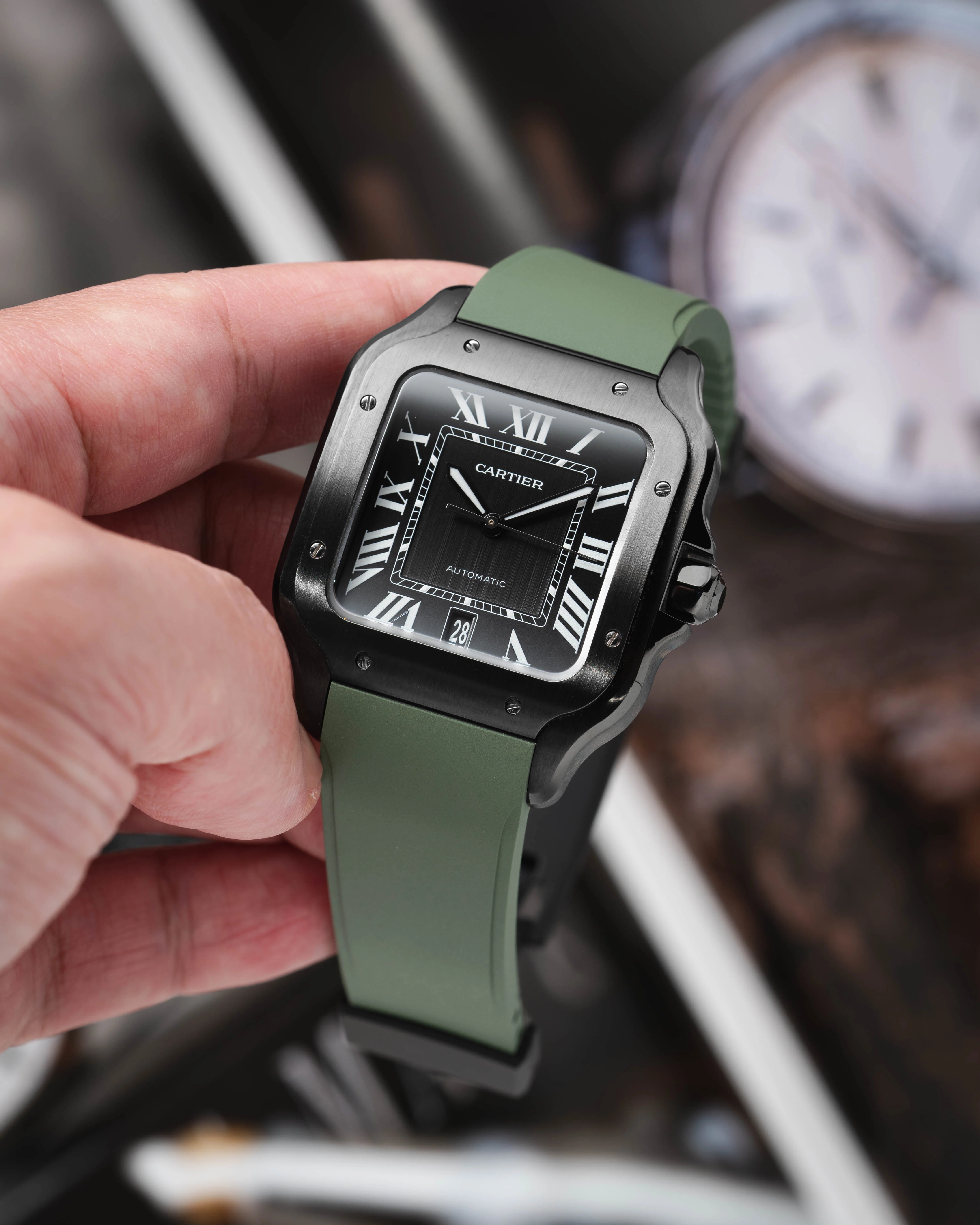 Olive Green CTS Rubber Strap for Cartier Santos de Cartier - Image 4