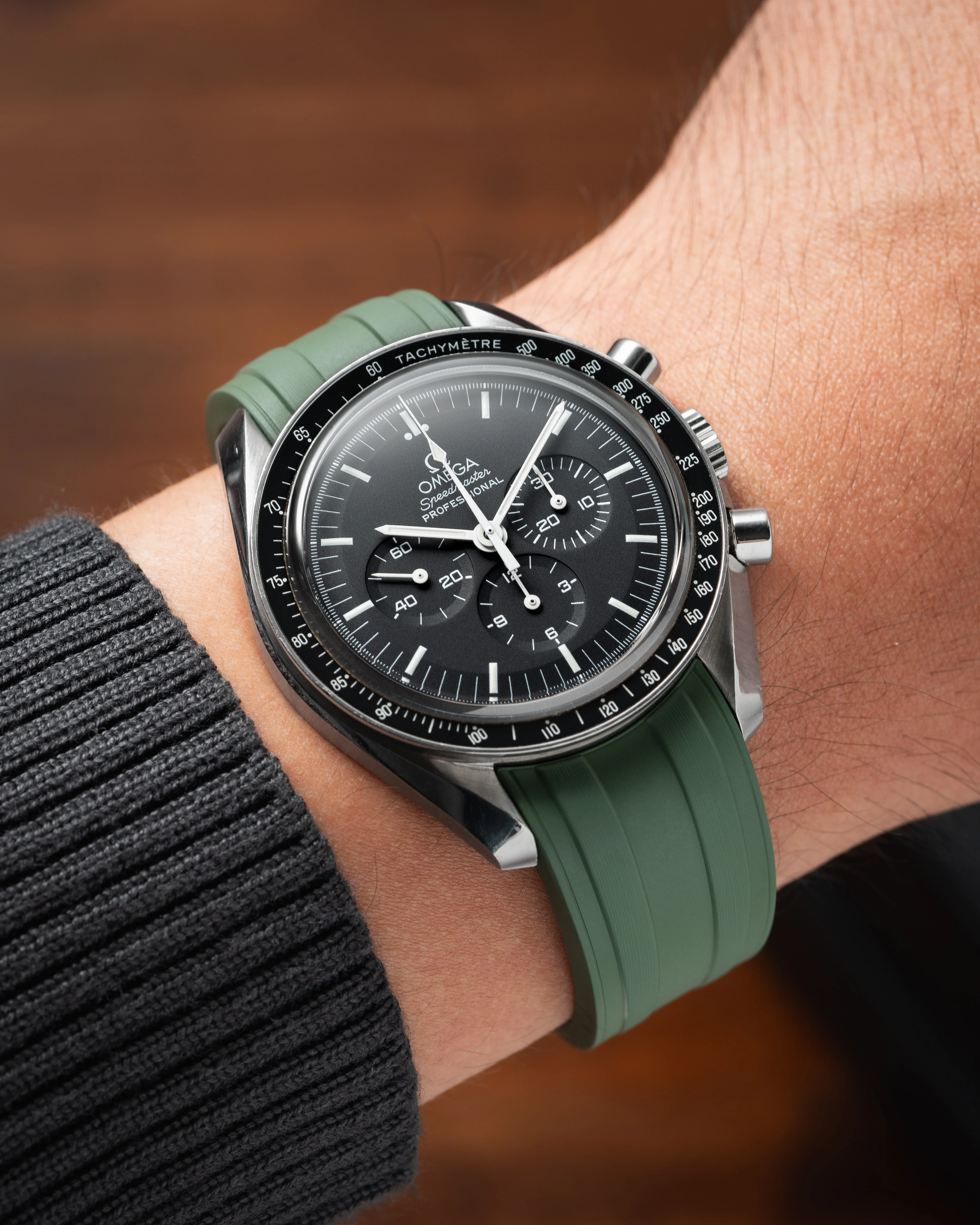 Olive Green CTS Rubber Strap for Omega Speedmaster & Swatch MoonSwatch - Image 3
