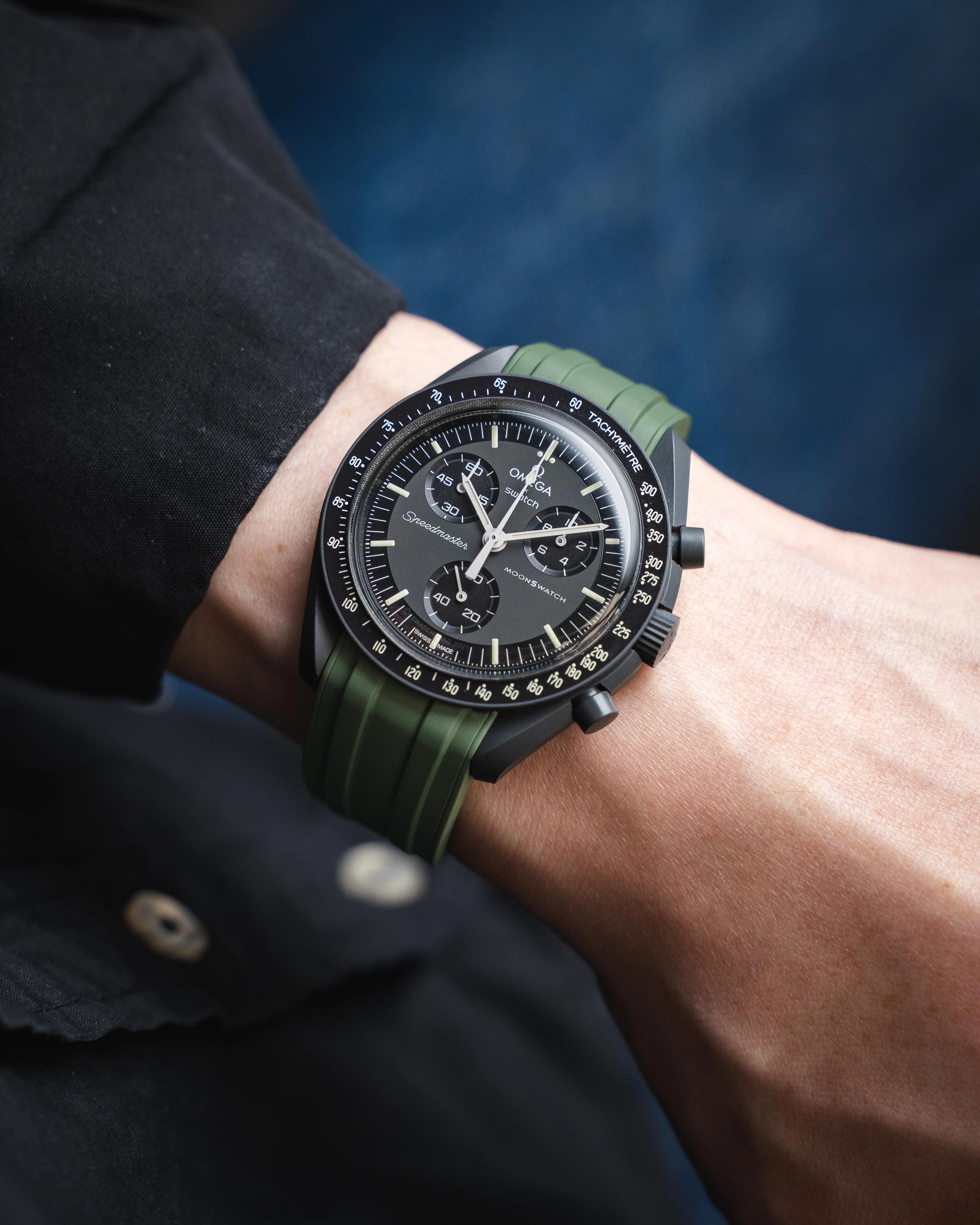 Olive Green CTS Rubber Strap for Omega Speedmaster & Swatch MoonSwatch - Image 4