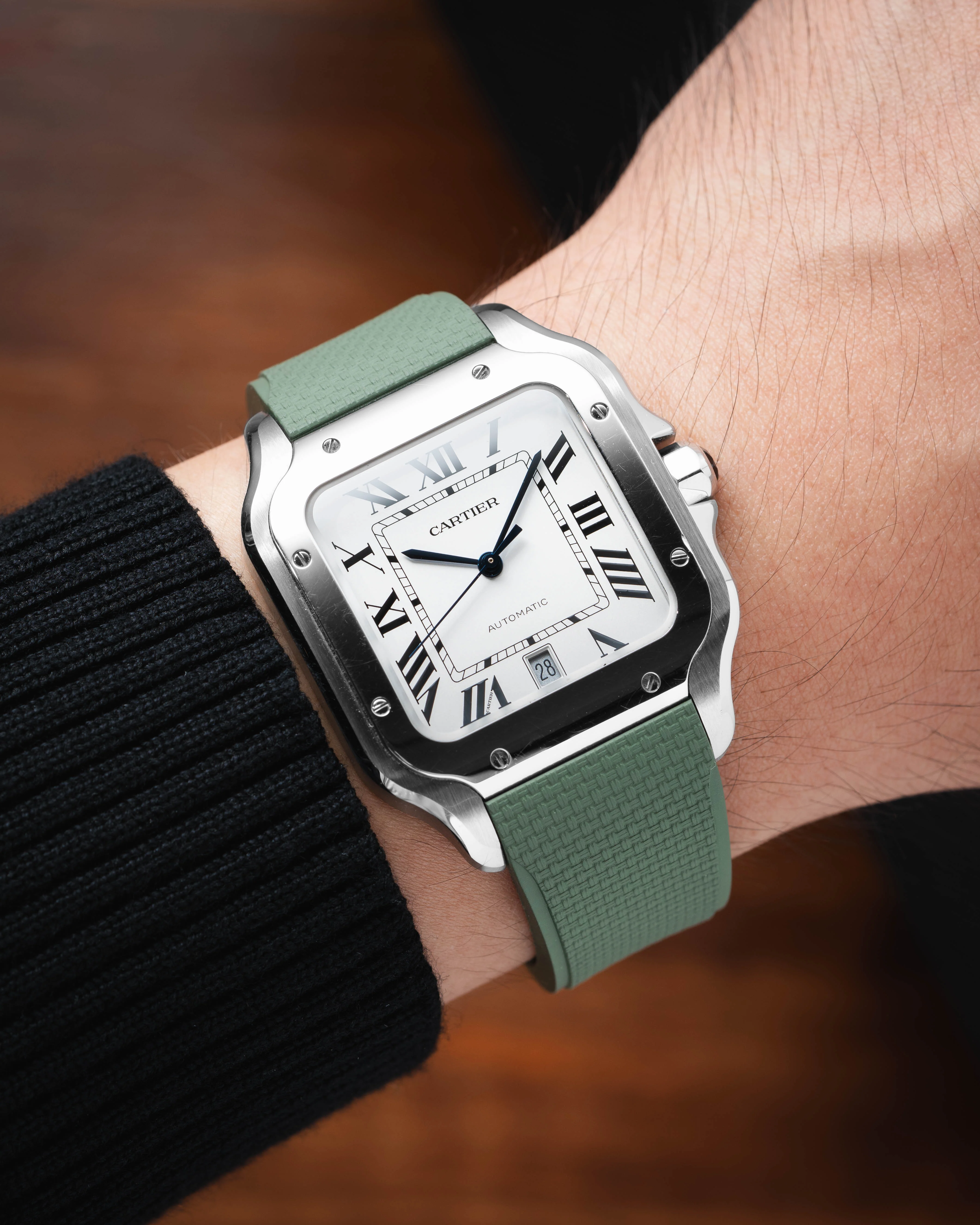 Olive Green Sailcloth CTS Rubber Strap for Cartier Santos de Cartier - Image 3