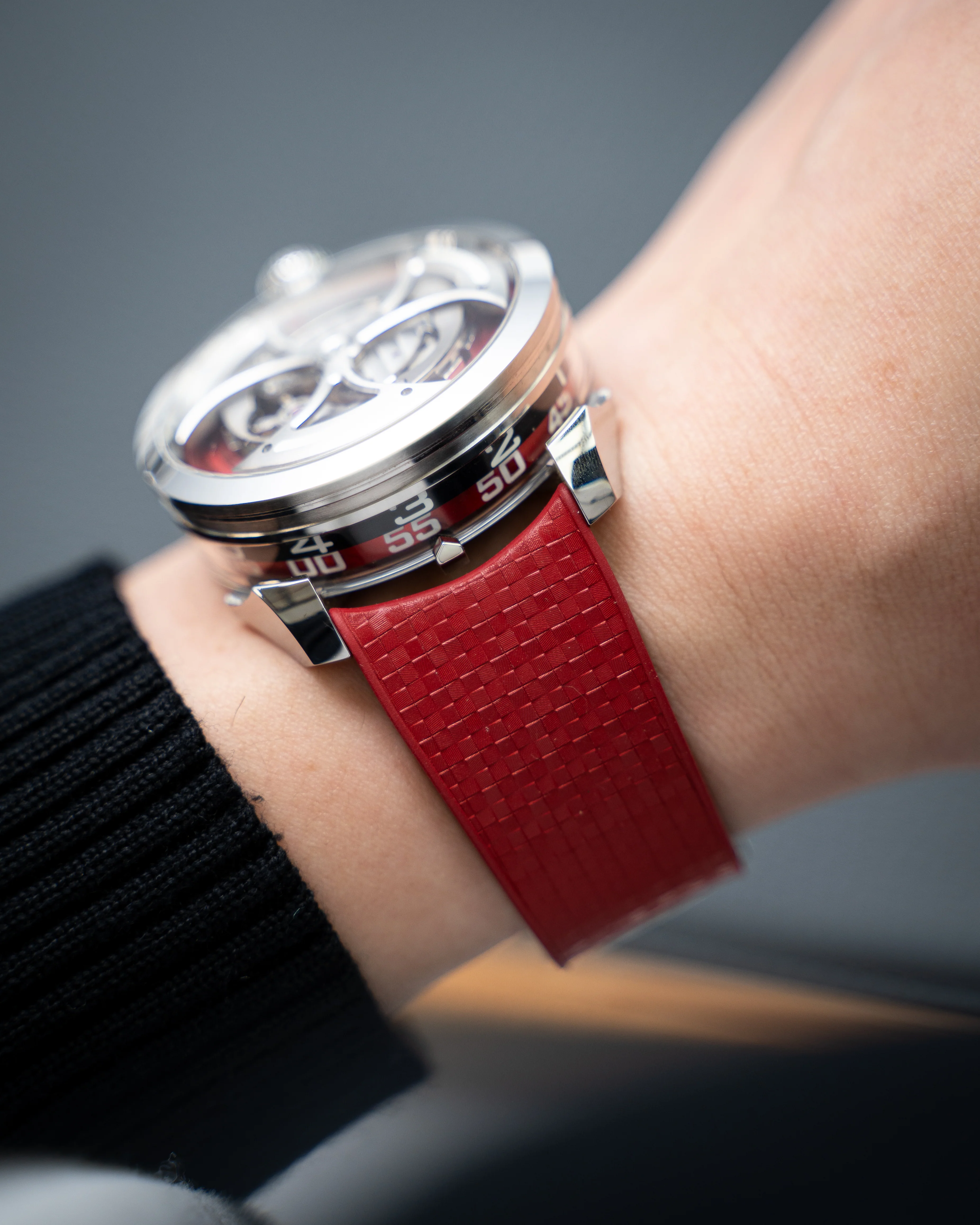 Red Curved CTS Rubber Strap for MB&F MAD1 - Image 3