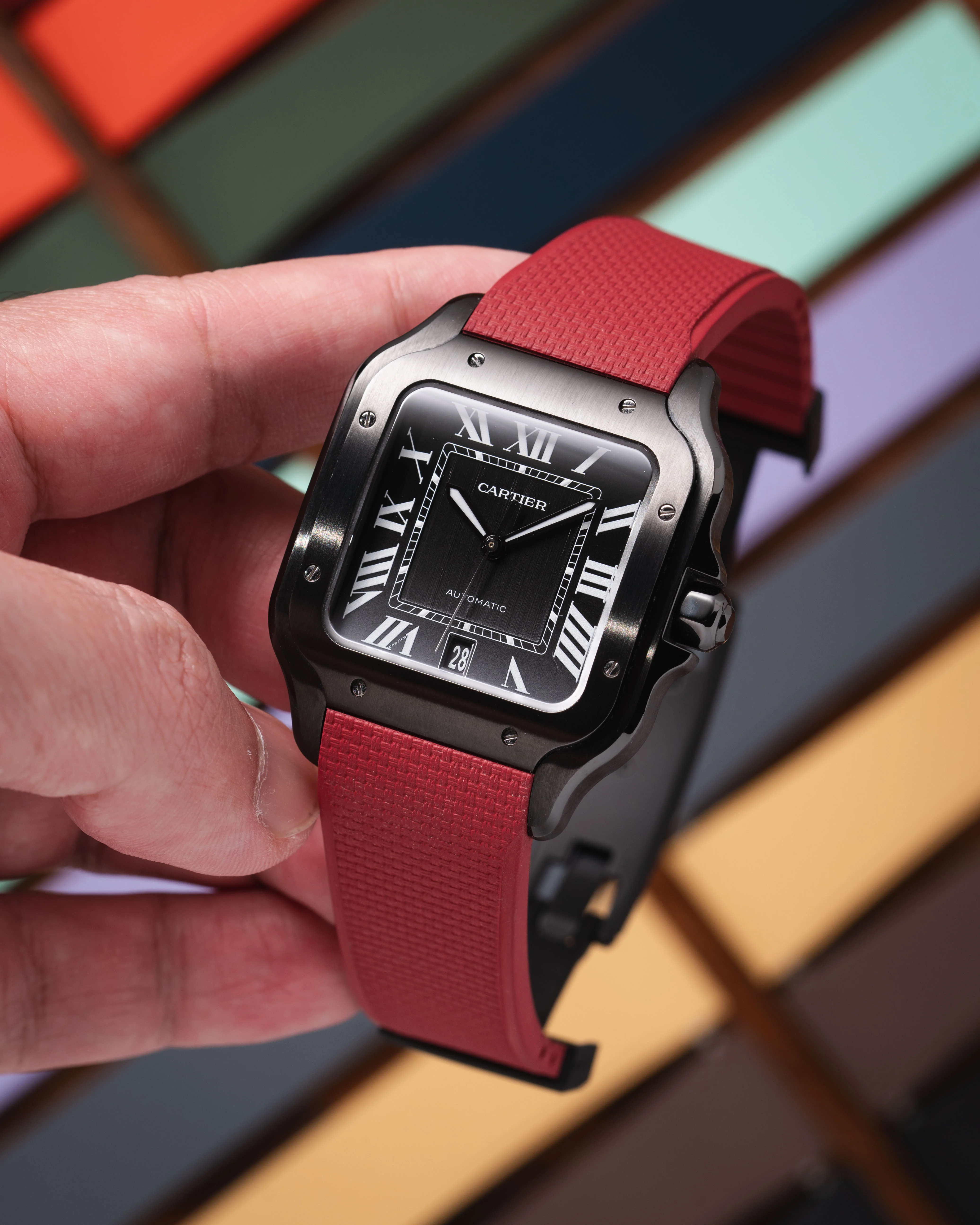 Red Sailcloth CTS Rubber Strap for Cartier Santos de Cartier - Image 4