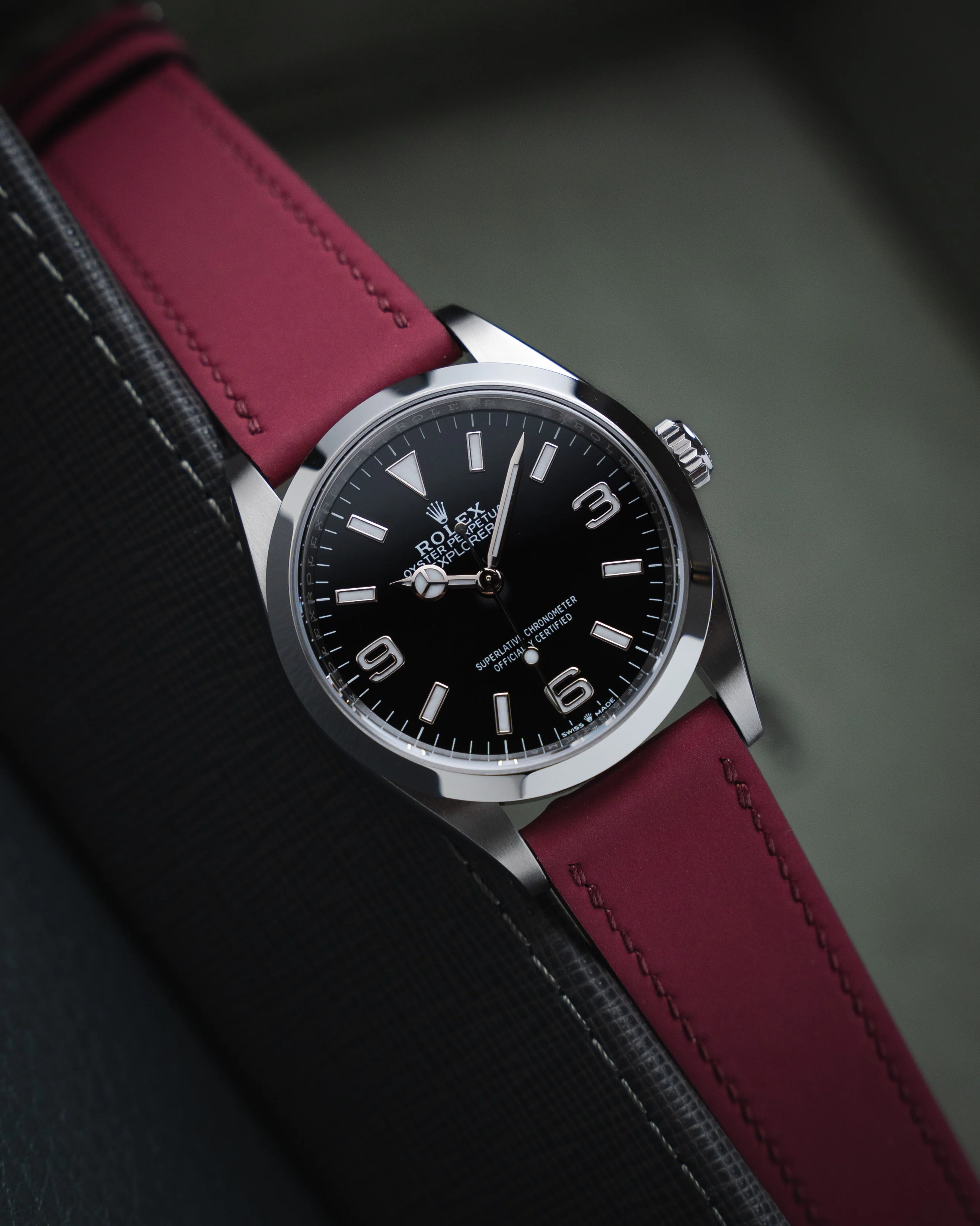 Wine Red Rubberised Leather (Smooth) Slim Strap - Image 5